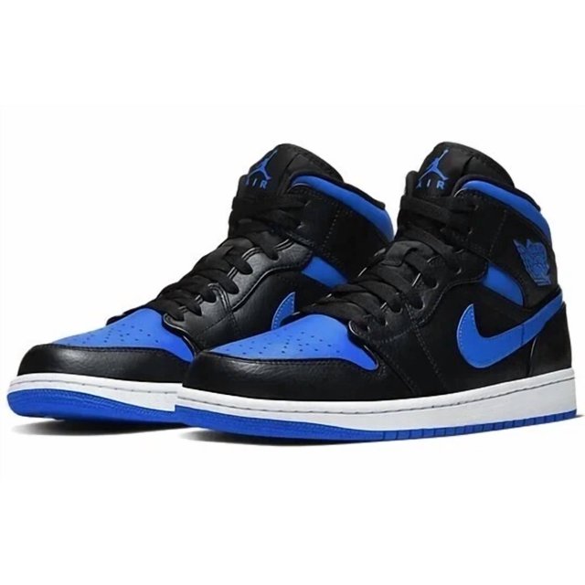 Ni - ke Ni - ke AIR JORDAN 1 MID "BLACK/BLUE" 554724-068 Men's Shoes Sneakers Brand New