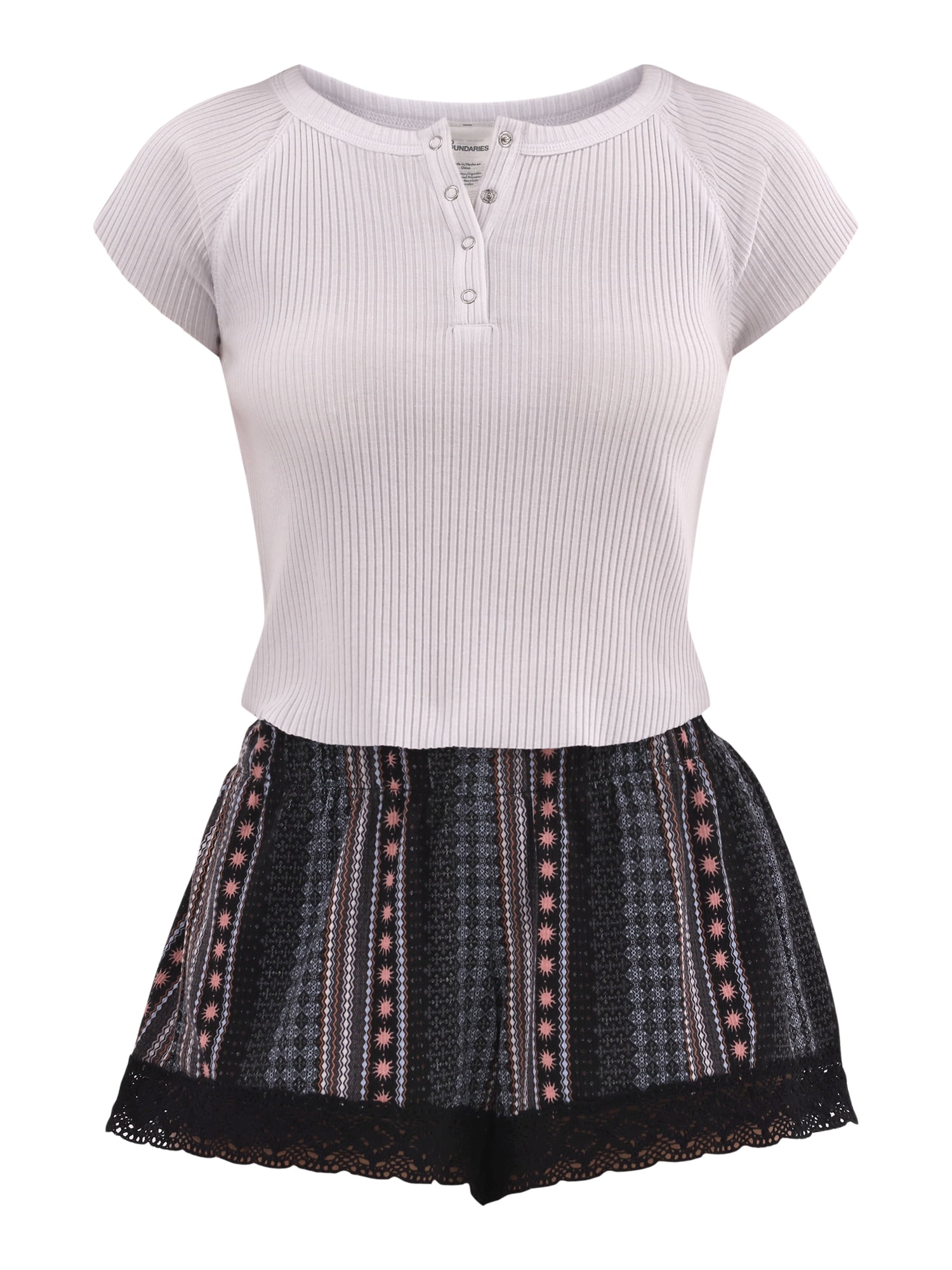 No Boundaries Short Sleeve Raglan Snap Henley, Women's