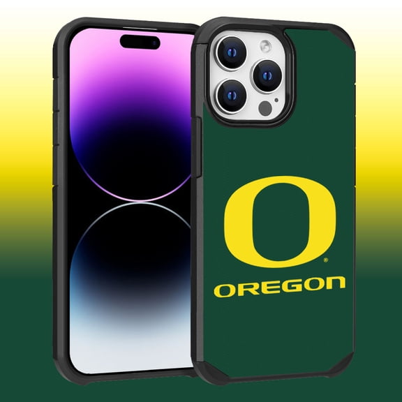 Apple iPhone 14 Pro Max (6.7) - Licensed NCAA University of Oregon Ducks Logo on Green Textured Dual Layer Case