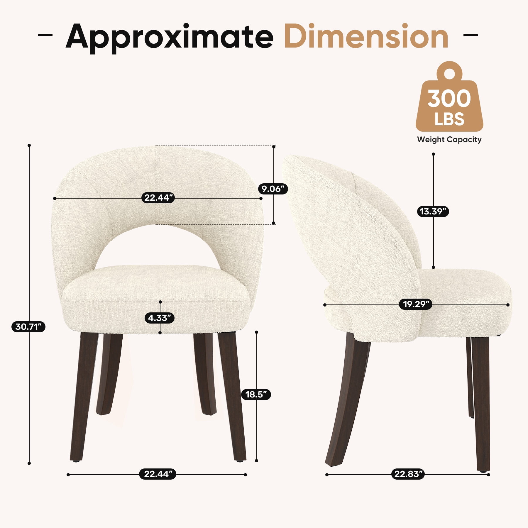 MOONNISS Upholstered Dining Chairs Set of 4, Mid Century Modern Dining Chairs with Solid Wood Legs, Curved Back Kitchen Chairs, Farmhouse Side Chairs for Dining Room,White