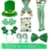 10pcs St. Patrick's Day Decorations Portable Irish Parades Costumes Shamrock Hat Creative Sequin Bow Clover Glasses Cute Patricks Party Favors