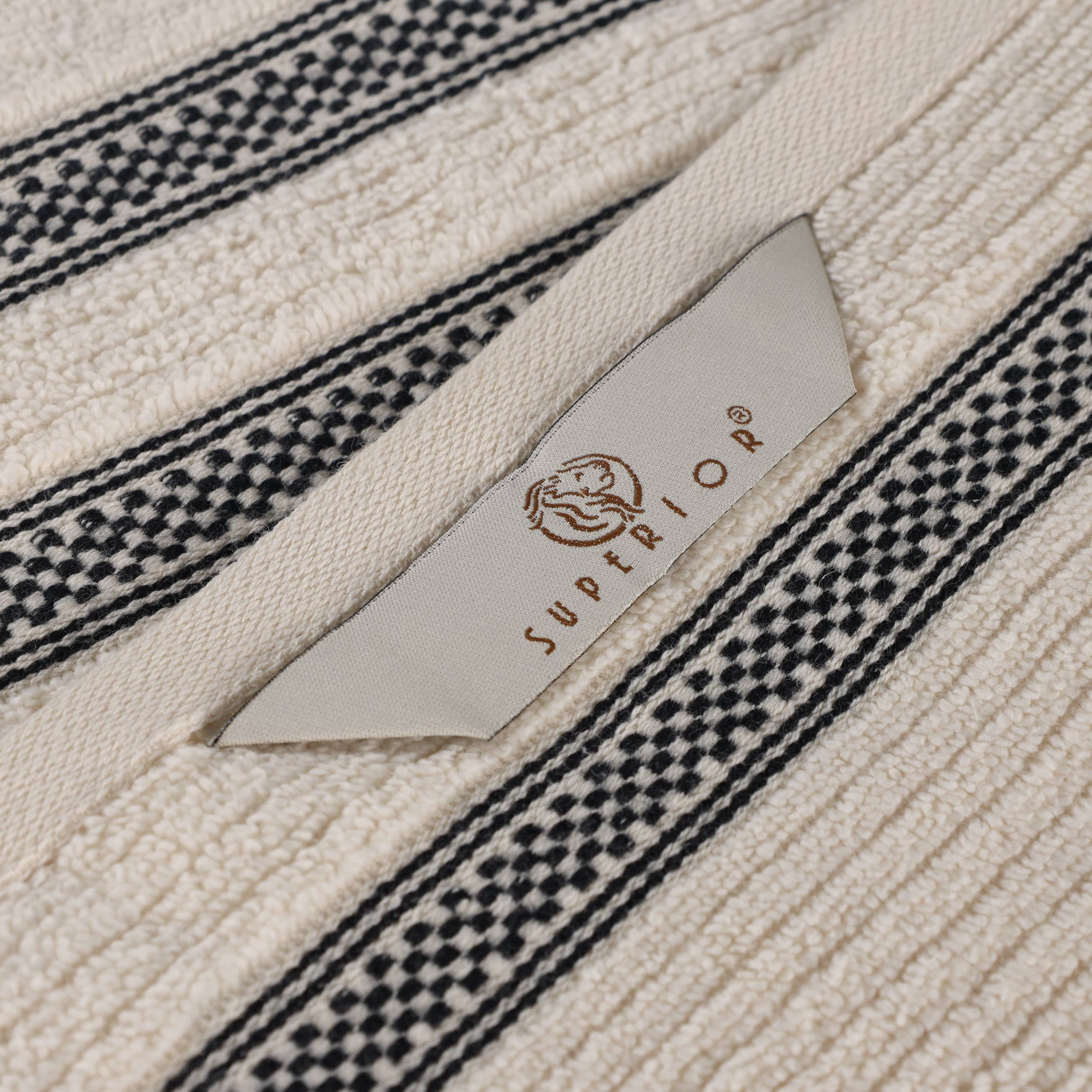 Superior Zero Twist Cotton Ribbed Geometric Hand Towel Set of 6, Ultra Soft Quick Dry, Ivory