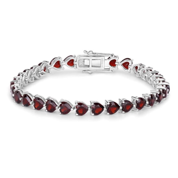 Fine Color Jewels Garnet Heart Tennis Bracelet Sterling Silver 15.50 Ct January Birthstone for Women