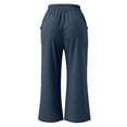 thumbnail image 7 of Glonme Summer Pants for Women Casual Pockets Cotton Linen Wide Leg Drawstring Elastic Waist Capris Crop Pants Blue M, 7 of 7