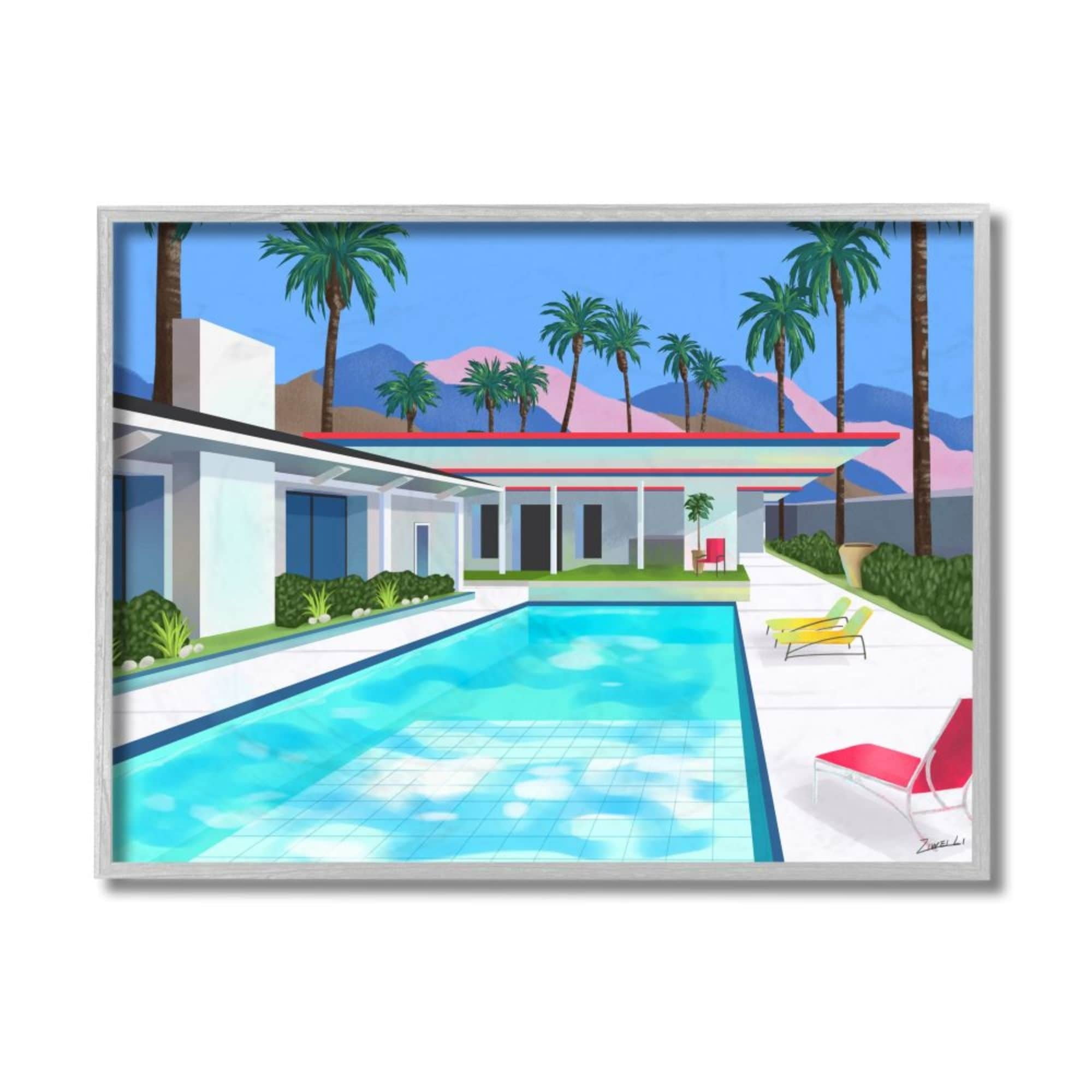 Stupell Industries Modern Architecture House Pool Tropical Palm Trees Design by Ziwei Li