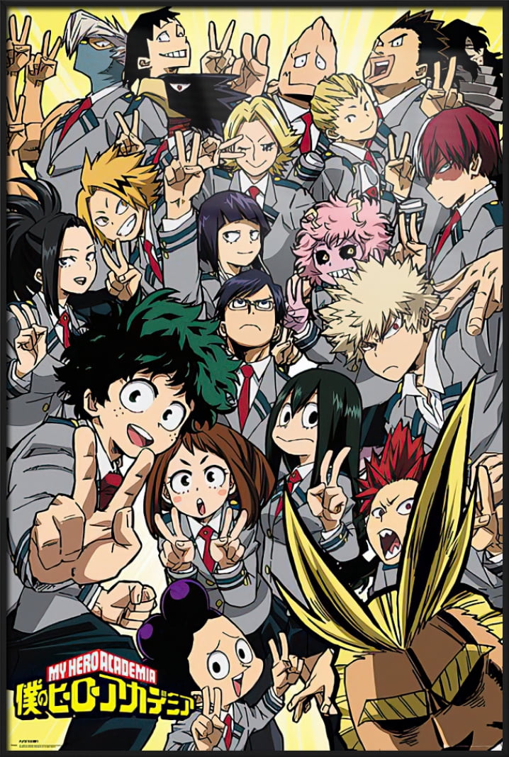 My Hero Academia - Framed Manga / Anime TV Show Poster (Character Montage) (Size: 25" X 37") (Black Aluminum Frame)