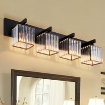 Modern Crystal Vanity Light - 4-Light Black Bathroom Light Fixture Over Mirror
