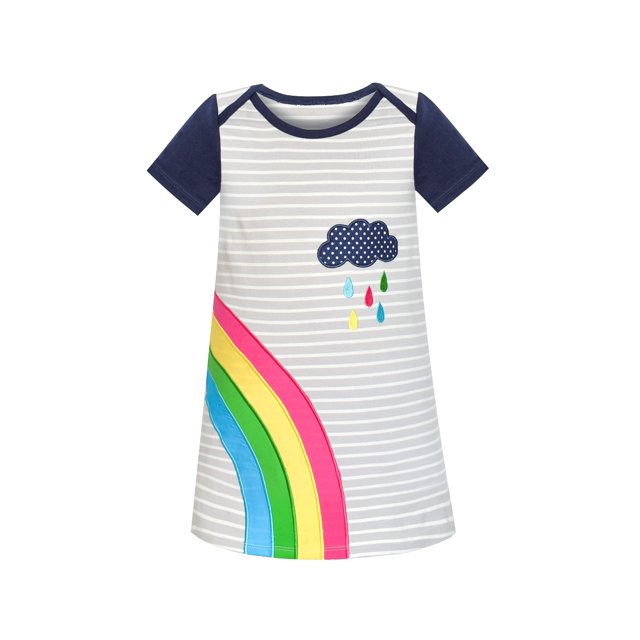Robe Décontractée Fille Coton Manches Courtes Brodé Arc-en-Ciel 2 Ans