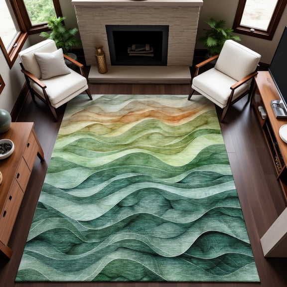 Addison Rugs Mayfield Premium Machine Washable Transitional Swirls Teal Rectangle Rug, 10' x 14'