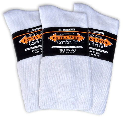Photo 1 of Size 16-21 - Extra Wide Comfort Fit Athletic Crew (Mid-Calf) Socks for Men - White - Size 16.6-21 (up to 6E wide) - 3PK