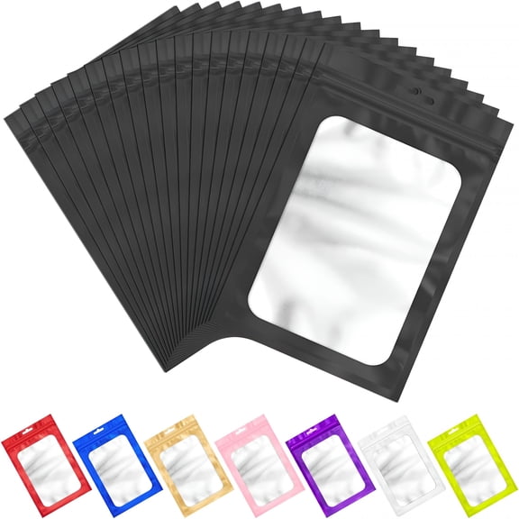 CCOCC 100 Pack Black Resealable Mylar Bags with Frosted Clear Window,Smell Proof Sealable Packaging Bags for Small Business,Foil Pouch Zip Bag for Food Candy Treat Heat Seal Storage(2.75×3.93 In)