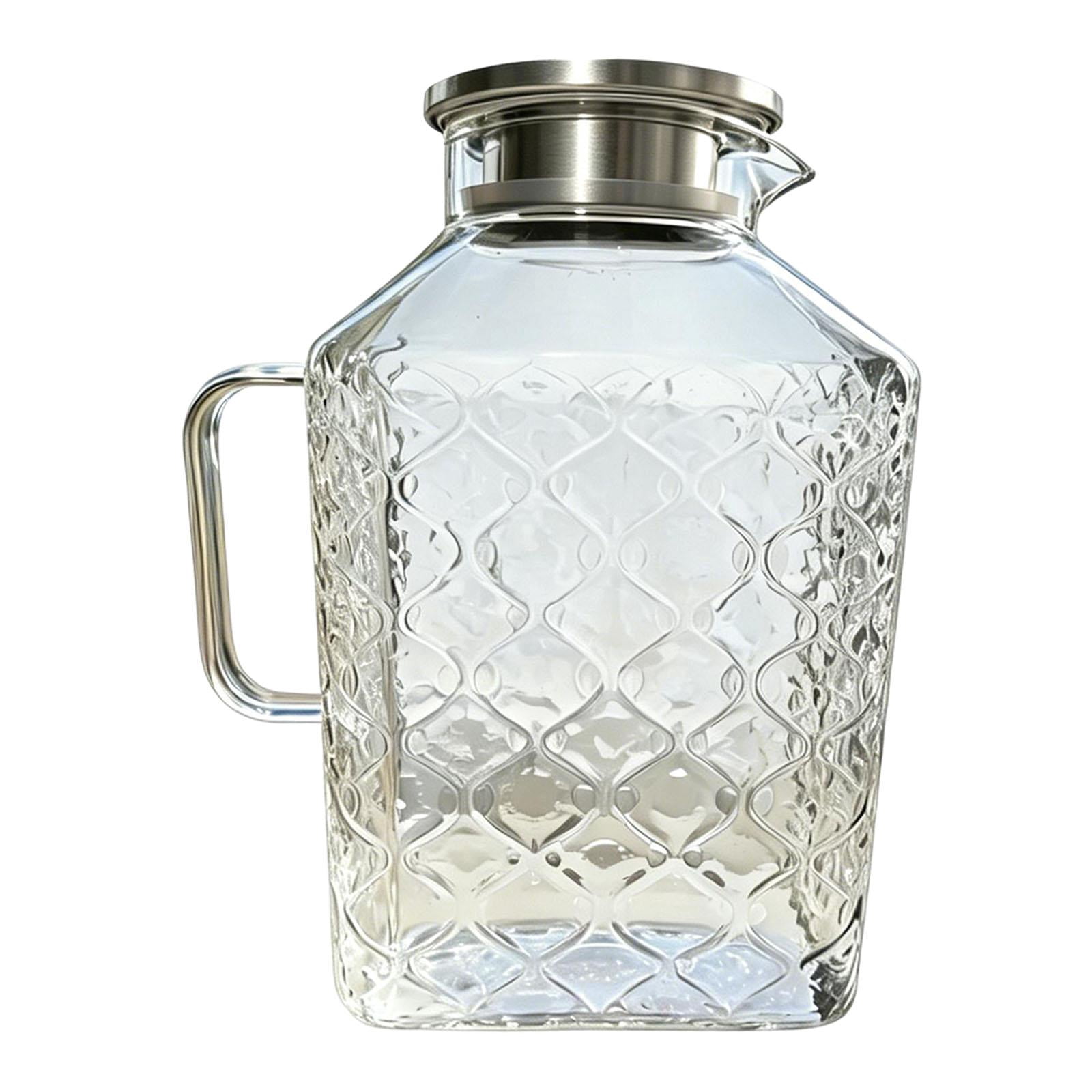 Fiocias Glass Pitcher Kettle Container Housewarming Gifts Clear Body Accessory Water Juice Jug for Lemonade Beverage Juice Silver Handle