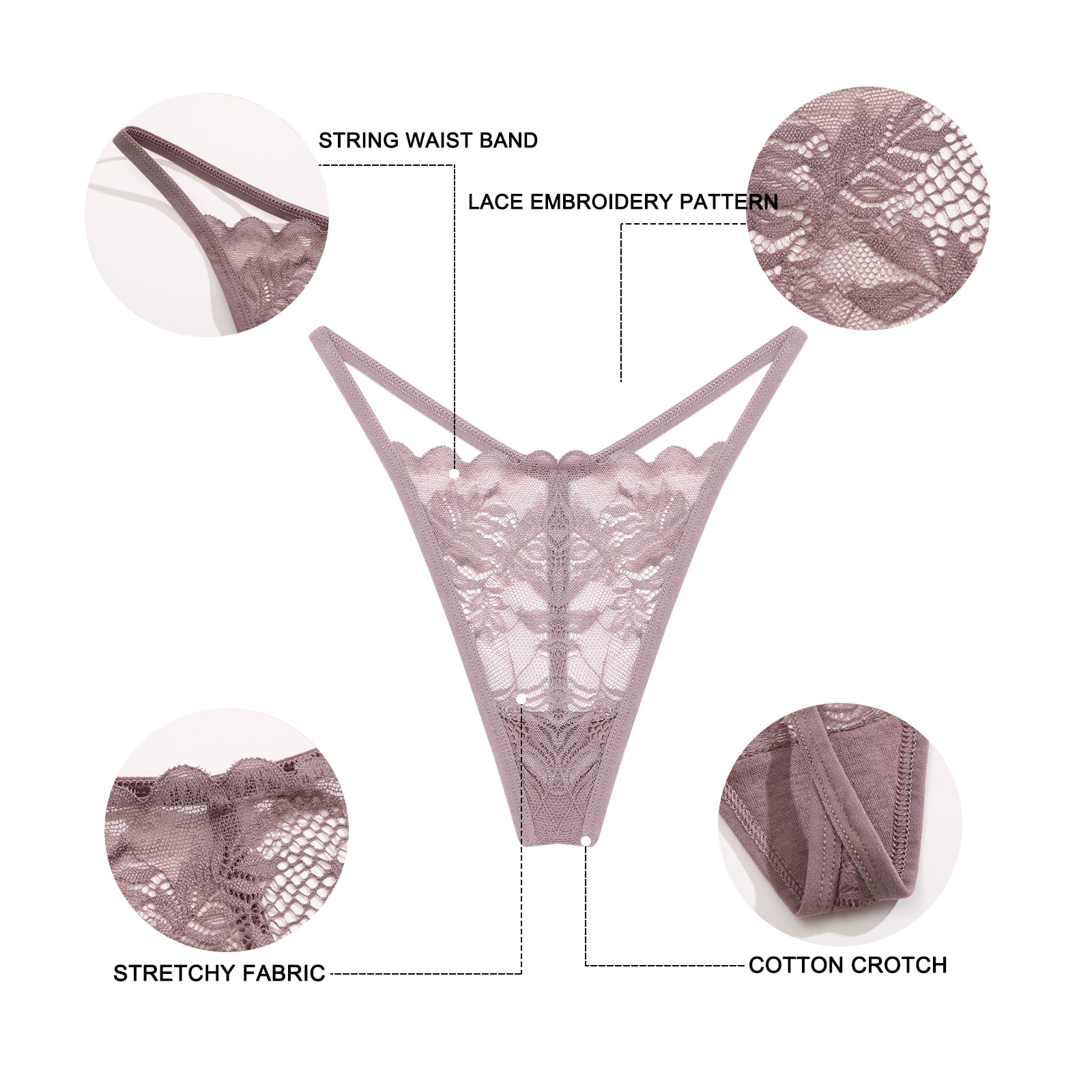 Finetoo 7 Pack Thong for Women Lace Underwear Stretch T-back