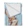 thumbnail image 2 of Letter D Soft Flannel Fleece Throw Blanket, Nautical Themed Alphabet with Seashells Animal Wooden Background, Cozy Plush for Indoor and Outdoor Use, 50" x 60", Dark Coral Pale Blue, by Ambesonne, 2 of 5