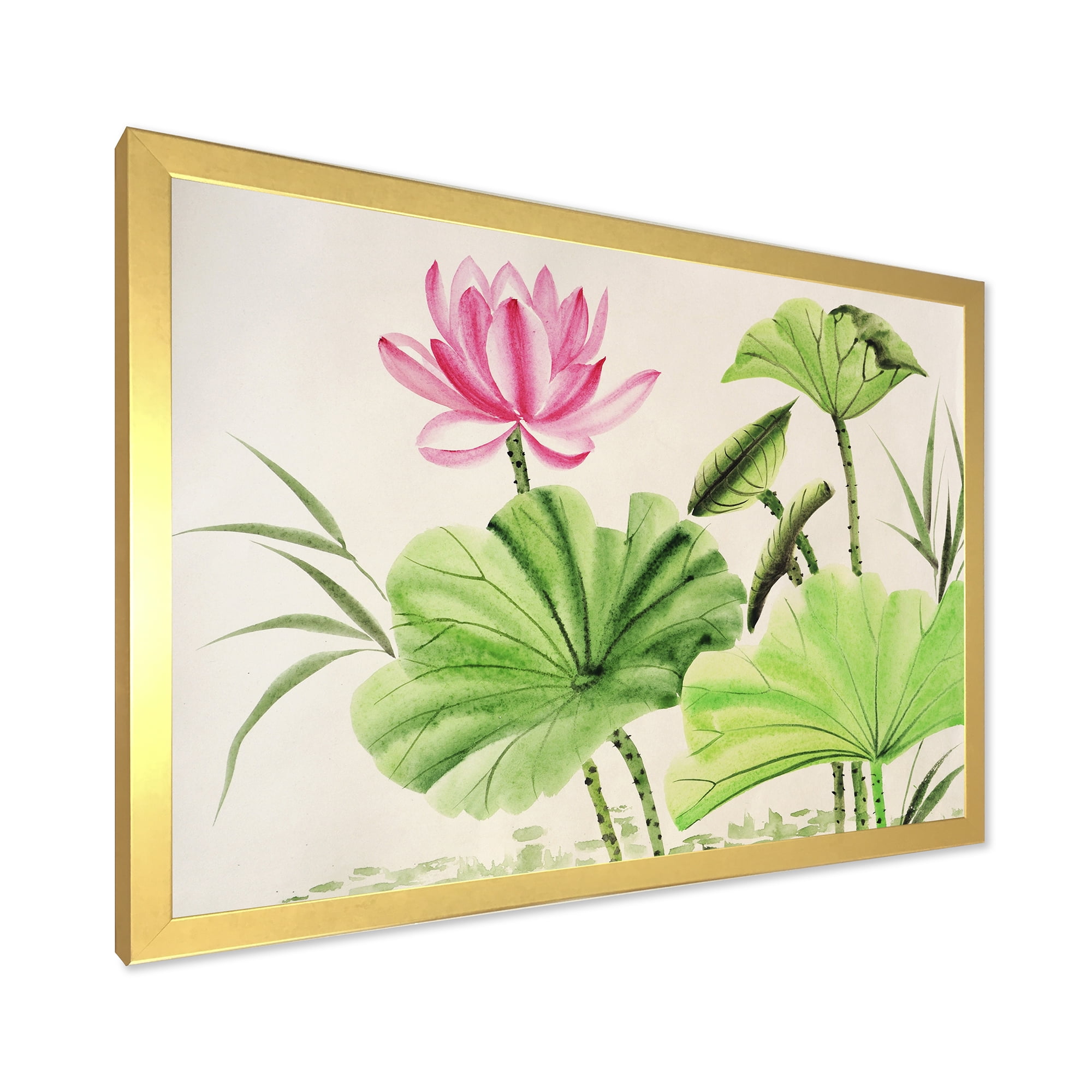Designart 'Ancient Pink Lotuses In The Pond V' Traditional Framed Art Print