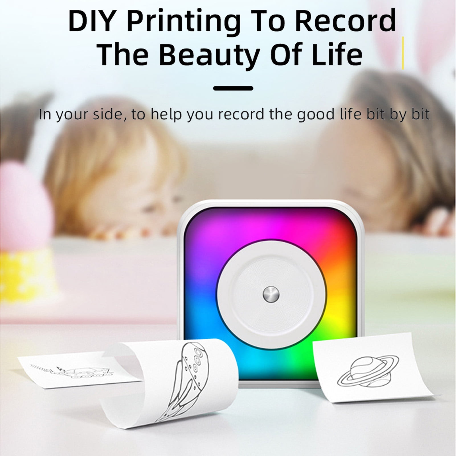 Rupoun Mini Thermal Printer 1200mAh Portable Pocket Photo Label Maker Clear Printing for Students, Wireless Inkless Picture Printing Device, White (4.72 in / 12 cm)