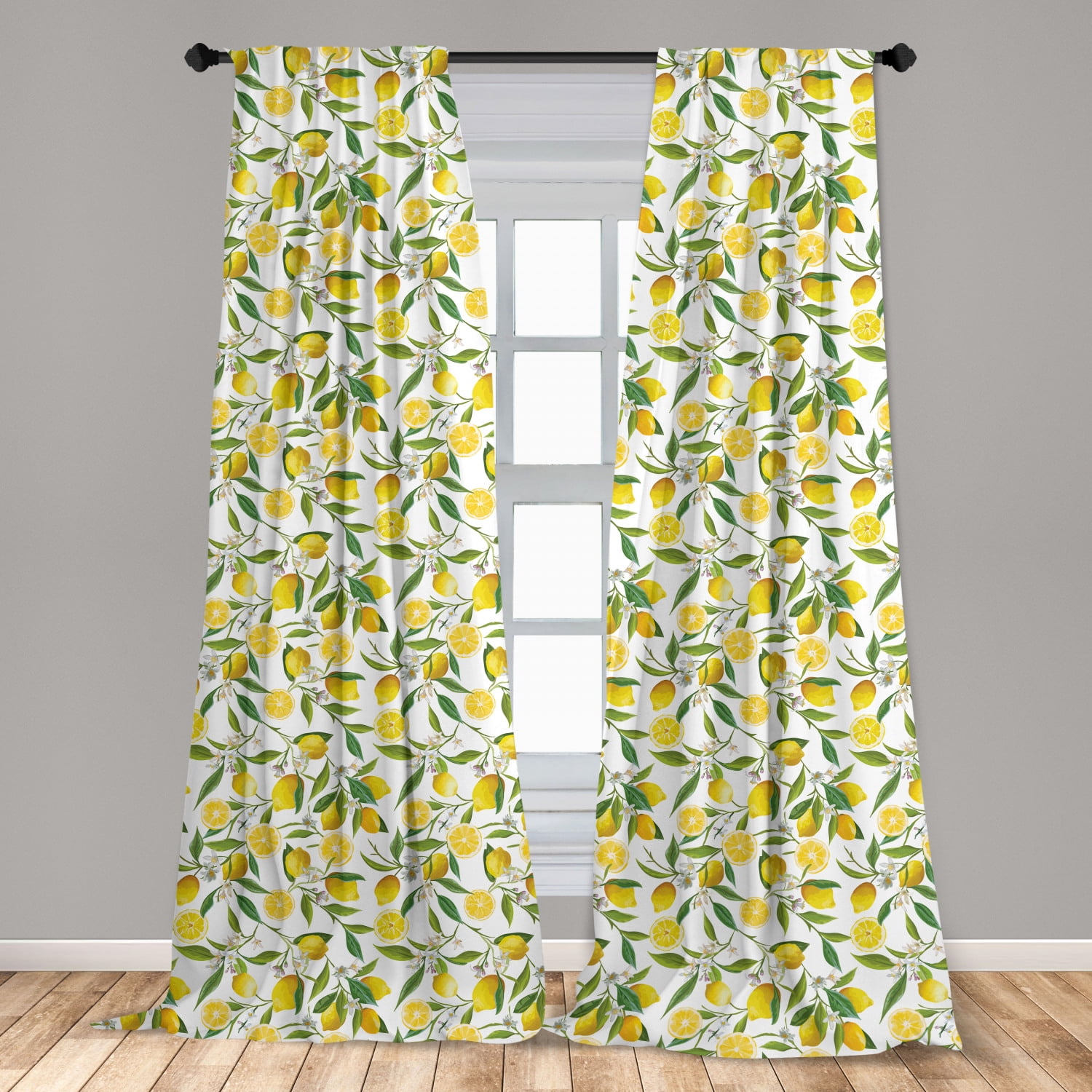 Summer Lemon Pattern Shower Curtain Fabric Decor Set with Hooks 4 Sizes 