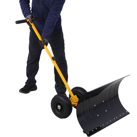 Snow Shovel with Wheels, 29" Wide Snow Pusher with 10" Anti-Skid Wheels, Adjustable Angle Handle & Blade for Ergonomic Snow Removal