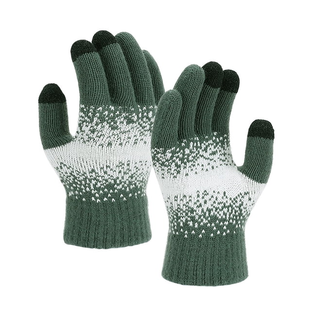 Green Women Winter Five Finger Touchscreen Knitted Gloves Thermal Insulated Soft Polyester Material Free Size In Natural Green Color