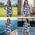 thumbnail image 2 of Binienty Blue Hibiscus Golf Clothing Set for Couple Fashion Short Sleeve Summer Golf Outfit Set Men's Shirt Women's Skirt with Zip Up Collar Casual Golf Wear for Workout Sports, 2 of 7