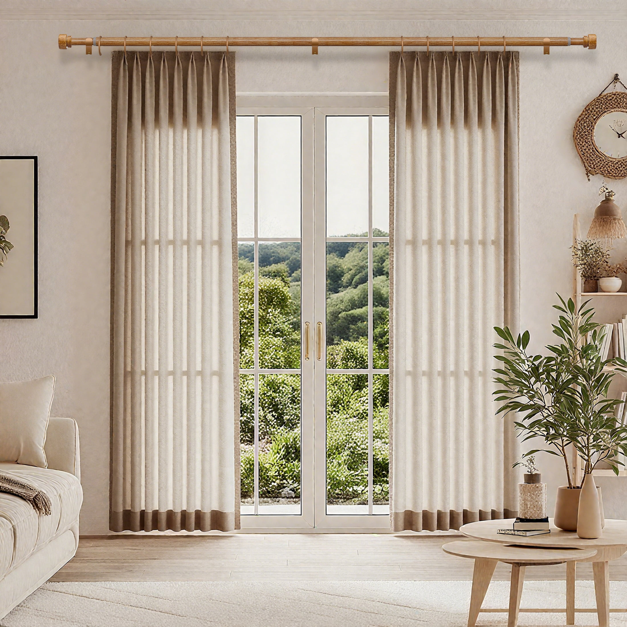 Yokila Wood Curtain Rods for Windows 16 to 60 Inches 1" Diameter Boho Decorative Heavy Duty Window Curtain Rod Adjustable with Solid Finials for Living Room Bedroom Kitchen Farmhouse Outdoor