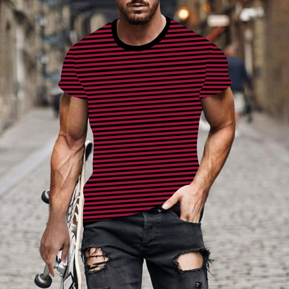 M-4X Plus Size T Shirts for Men Big & Tall Short Sleeve Crewneck Tees Tops Mens Casual Stripe Printed Pullover Basic Loungewear Workout Tshirts Shirt