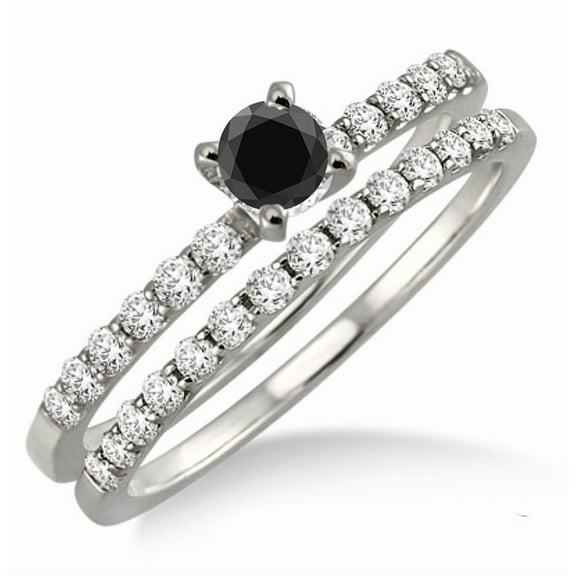 1.25 Carat Black Diamond Bridal Set on 10k White Gold