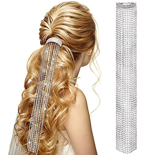 PAGOW Rhinestones Long Chain Tassel Hairwear, Braid Hair Shiny Hairpin for  Women 