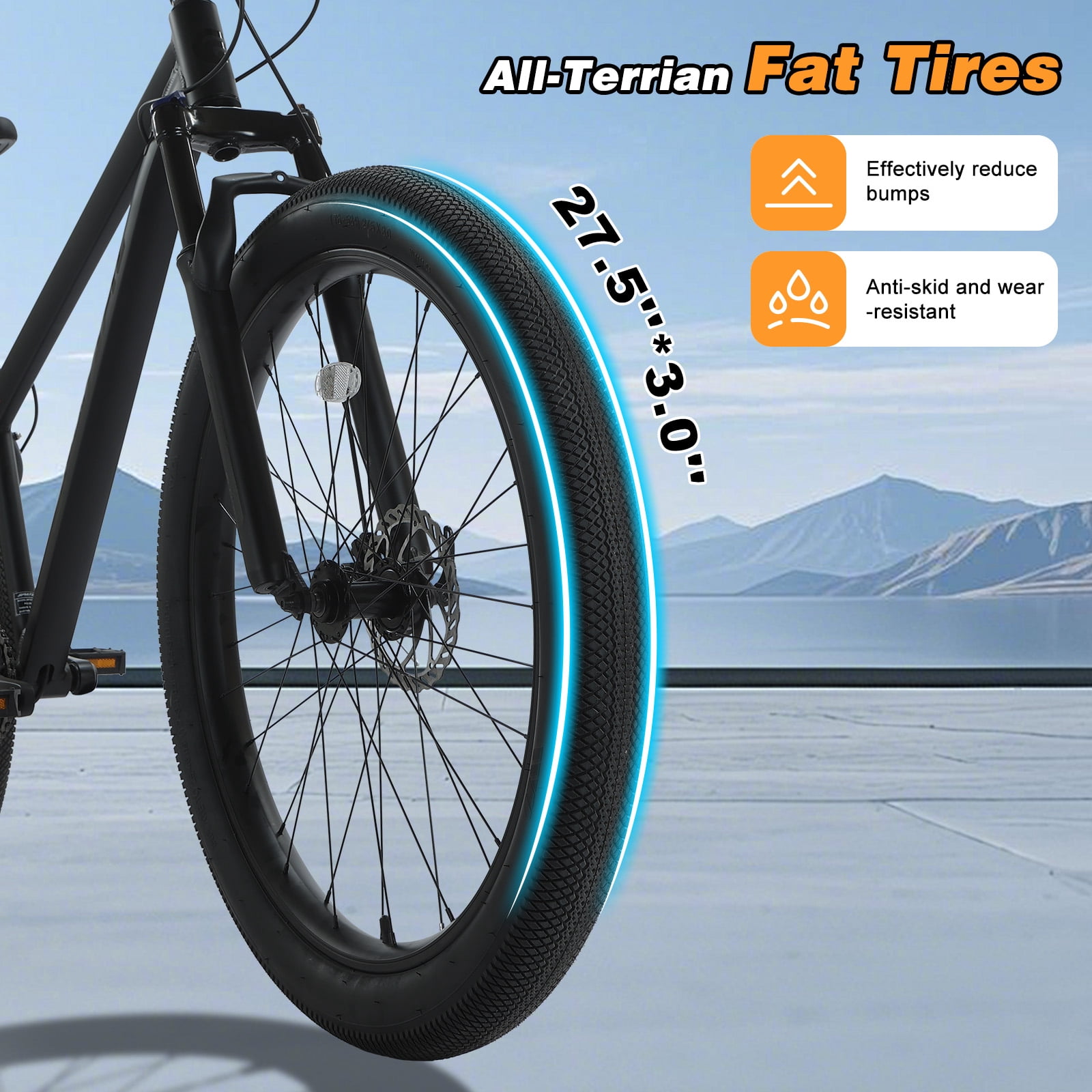 SPATIAL Pro Mountain Bike, 27.5 Inch Fat Bike for Man Women Teen, Outdoor Cycling Bicycle with 3.0-Inch Wide Tires, 9 Speed Drivetrain