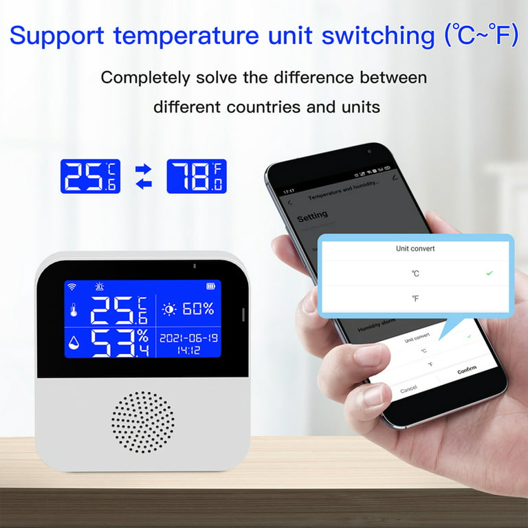 Tuya Wifi Temperature Humidity Sensor Mirror Screen LED Digital Display  Indoor Alarm Push Hygrometer Usb Alexa Google Home