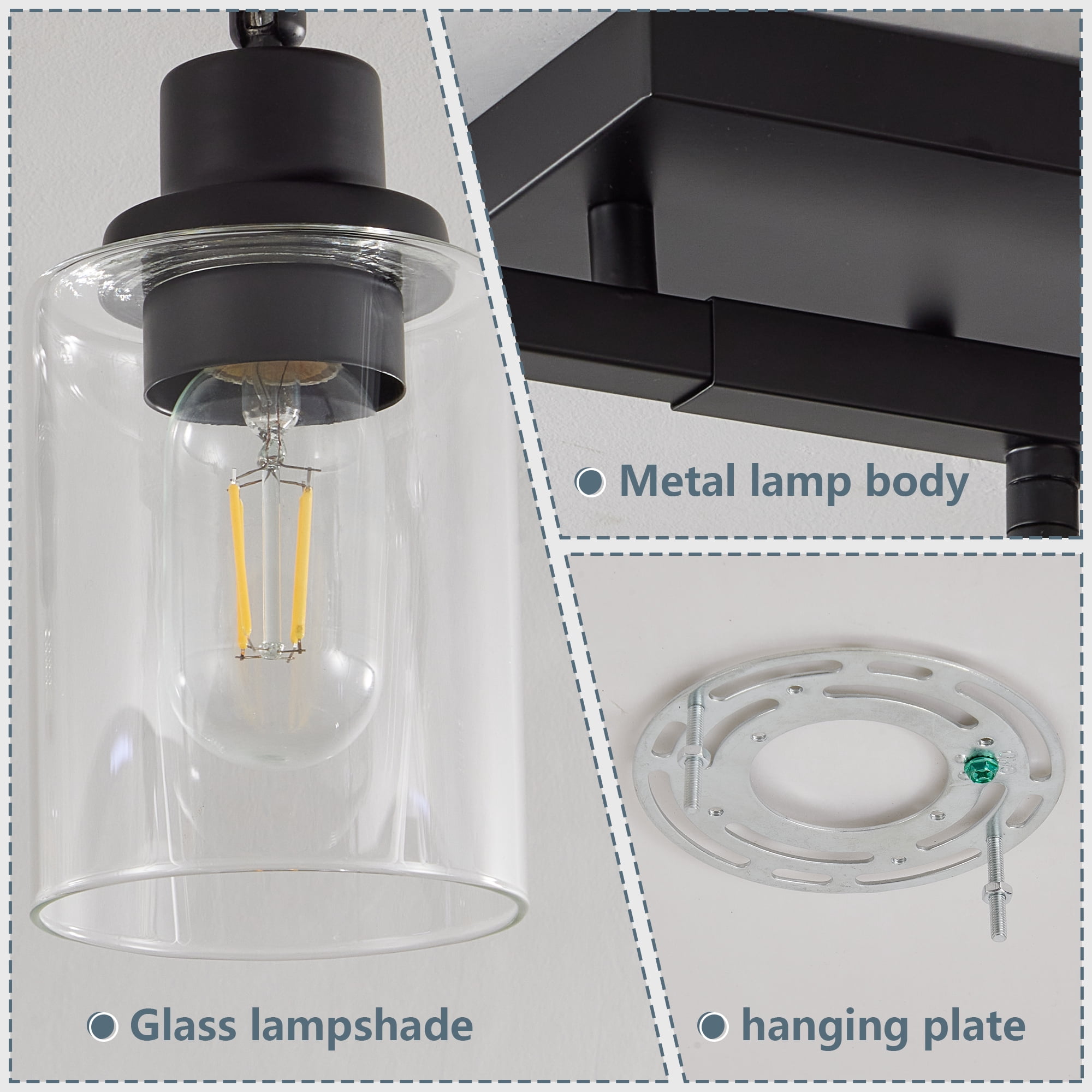 Jopath 5-Light Semi Flush Mount Ceiling Light, Adjustable Chandelier with Clear Glass Shades, Rotatable Black Track Lighting Fixtures for Hallway Foyer Bedroom(Bulb Not Included)