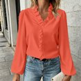 thumbnail image 3 of Lmueinov Womens Long Puff Sleeve Shirts Plus Size V Neck Ruffle Loose Pullover Blouses Fall Solid Dressy Lightweight Business Casual Tops S-5XL, 3 of 4