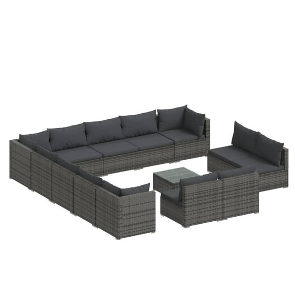 vidaXL 14 Piece Patio Lounge Set with Cushions Gray Poly Rattan