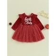 thumbnail image 2 of Liacowi Little Girls Christmas Dress Long Sleeves Letter Print Sequined Mesh Tulle Party Princess Dress Toddler Baby Newborn Fall Christmas A-line Dress 9M-4T, 2 of 9
