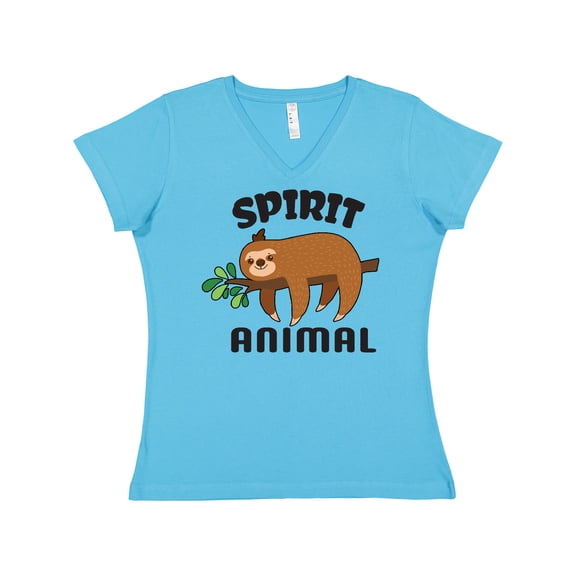Inktastic My Spirit Animal is a Sloth with Sloth Illustration Women's V-Neck T-Shirt