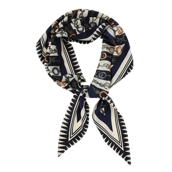 Unique Bargains 1 Pc Silk Scarf Pattern Print Neck Scarf Blue White Brown