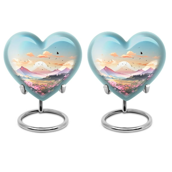 Heart Shaped Urn, Pastel Sunset Over Mountain Heart Mini Urns For Human Ashes, Keepsake Urns For Human Ashes, Small Urn For Human Ashes, Ashes Urns, Funeral Keepsake Urns -3 Inch, Set Of 4