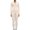 thumbnail image 4 of ZJXFGS Womens Workout Sets 2 Piece Seamless Yoga Outfits Long Sleeve Zipper Jacket High Waist Leggings Butt Lifting Gym Set Beige L, 4 of 7