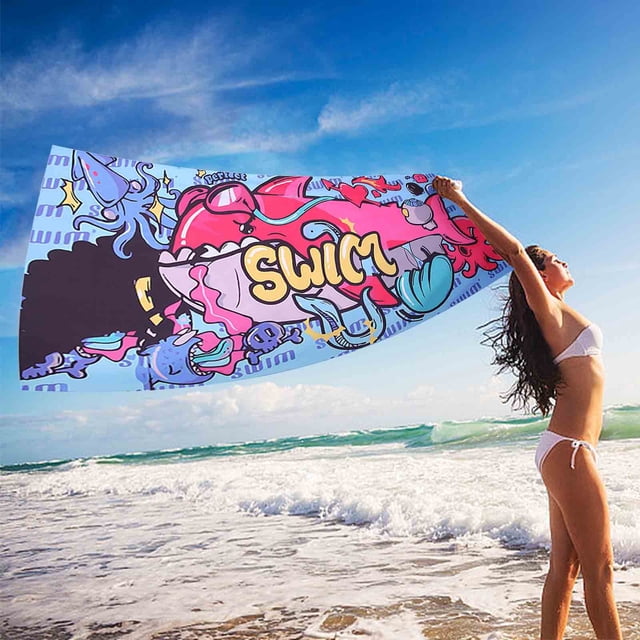 Microfiber Beach Towel Sandproof 28 in x 60 in Quick-Drying Lightweight Travel Towel For Beach Pool Camping Yoga