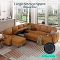 thumbnail image 6 of LINSY HOME 7 Seaters Modular Sectional Sofa, Plush Corduroy Sectional Couches, Sleeper Sofa with Pull Out Bed for Living Room, Brown, 6 of 10