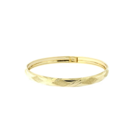 10k Yellow Gold 6mm Textured and Polished X Pattern Bangle Bracelet, 7" 8"