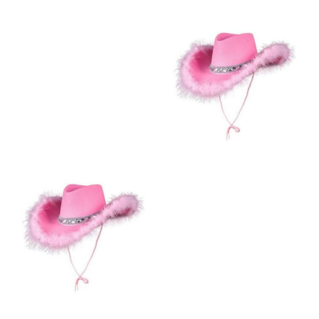 Qarigey Sombrero de vaquero con estilo de tela para hombres y mujeres, protección solar con ala ancha, sombrero de vaquero de discoteca, Rosa 2Conjunto