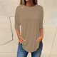 thumbnail image 2 of Ploknplq Tunic Tops for Women Loose Fit Dressy,Elbow Length Tee Shirts for Women,Womens Tunic Tops,Pure Round Neck Three Quarter Sleeve Top,Plaid Shirts for Women,Split Hem Top for Women Coffee M, 2 of 6