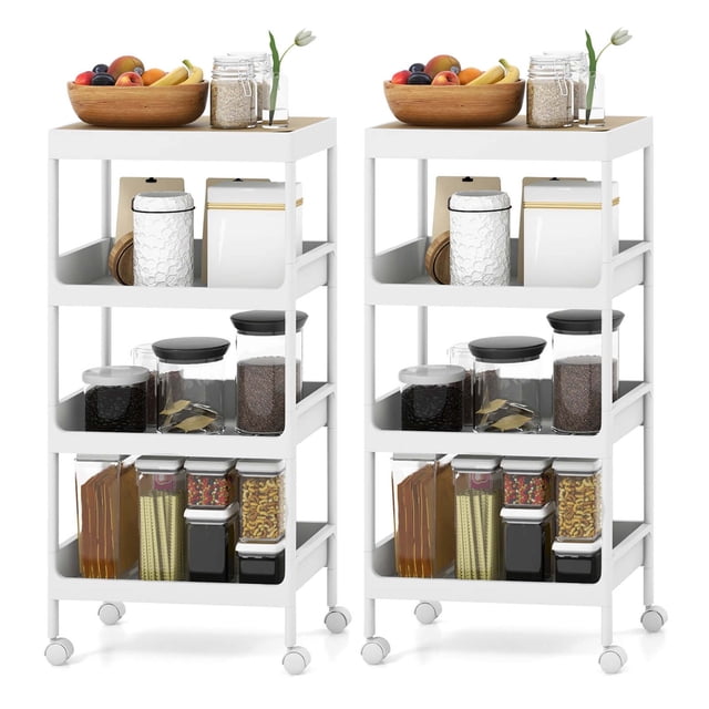 Costway 2 Pcs Chariot Utilitaire à 4 Niveaux Chariot de Rangement Roulant avec Plateau Amovible