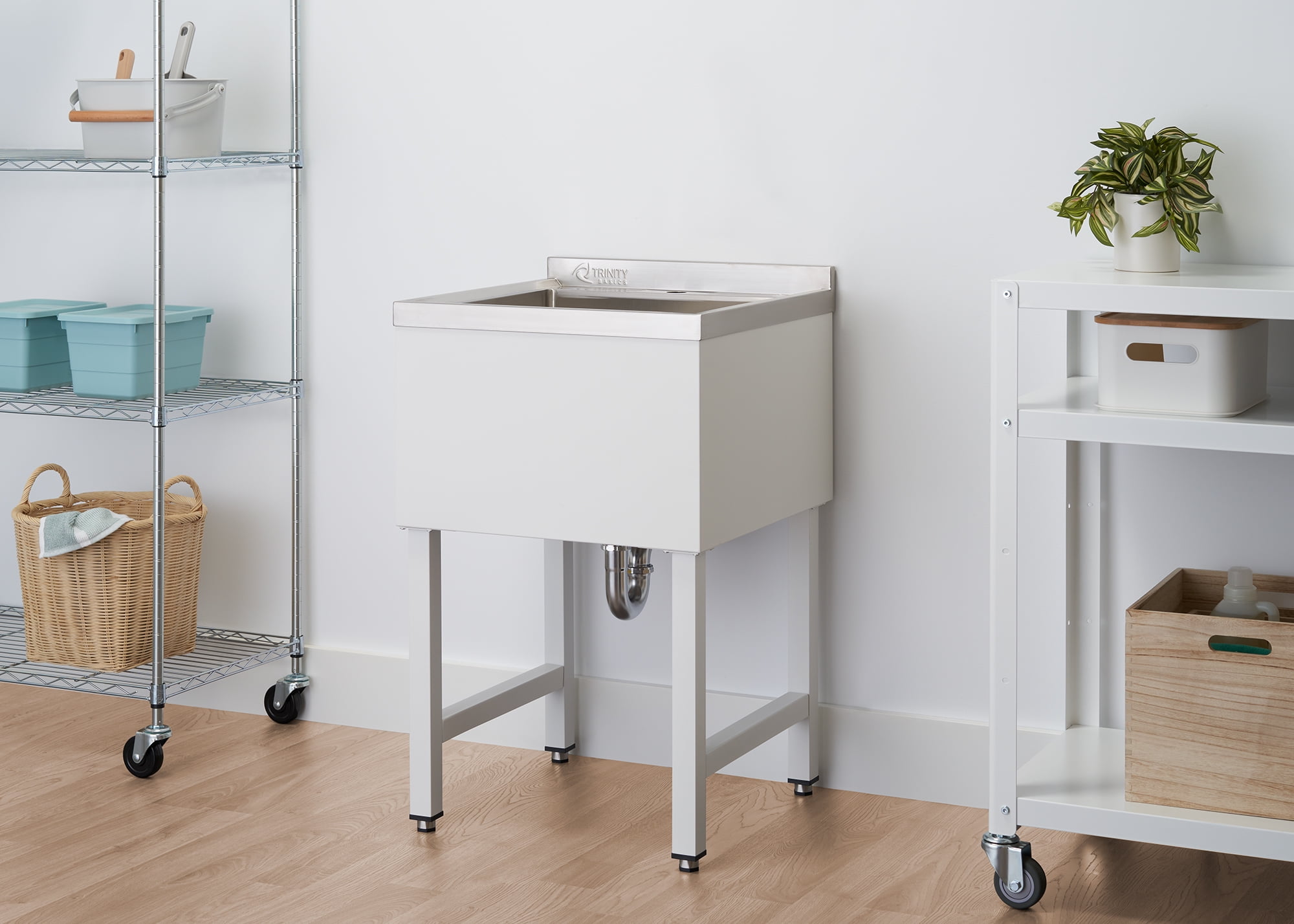 TRINITY BASICS | 18x16x13 Basin | Stainless Steel Utility Sink | NSF | White