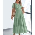 thumbnail image 5 of Women's Summer Casual Maxi Dress Puff Short Sleeve V Neck Ruffle Boho Beach Long Dresses, 5 of 6