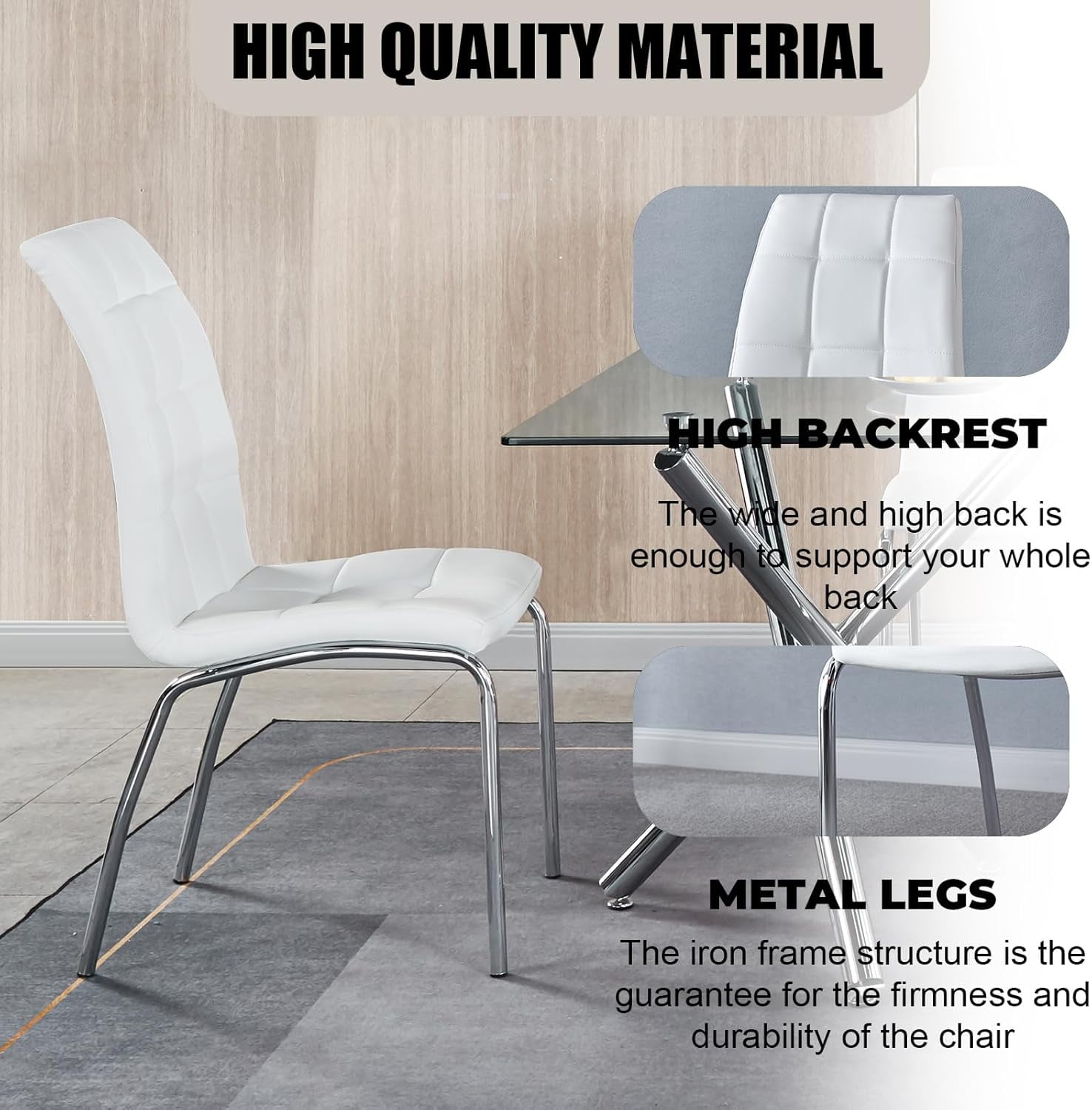 5-Piece 36" Round Glass Dining Set, Clear Tempered Glass Table & 4 PU Leather Chairs with Stainless Steel Legs for Kitchen, Meeting Room