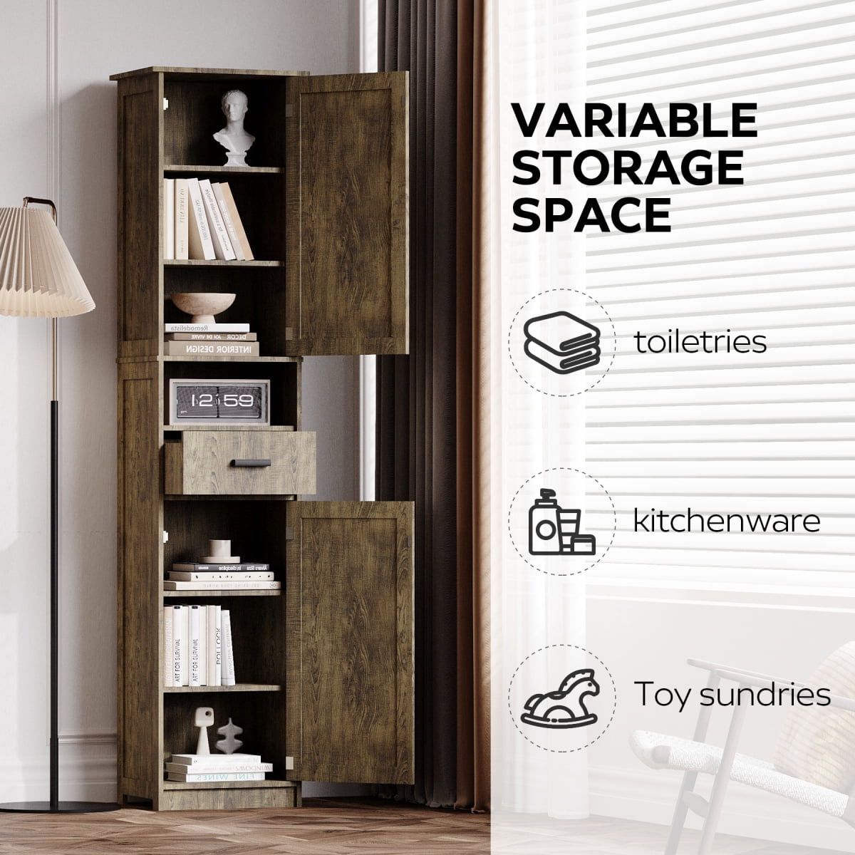 69" H Tall Bathroom Storage Cabinet with 2 Barn Doors and 1 Drawer, Narrow Storage Unit with Adjustable Shelves, Floor Cabinet for Bathroom Living Room Entryway, Gray