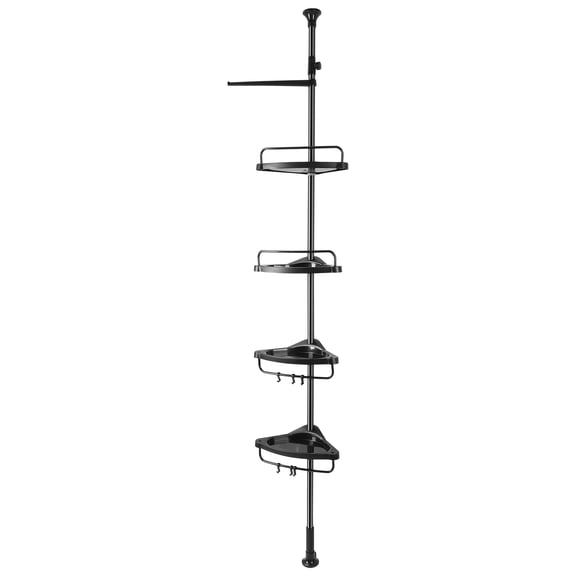 VORCOOL Corner Shower Organizer,Rustproof Tension Pole Adjustable Height,No-Drill Shower Organizer with Hooks