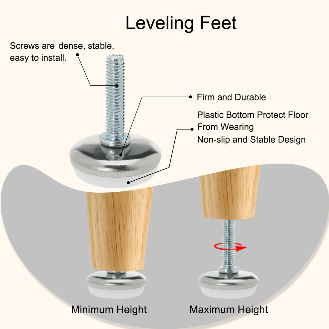 Unique Bargains M6 x 23 x 28mm Screw on Furniture Glide Leveling Feet Adjustable Pad